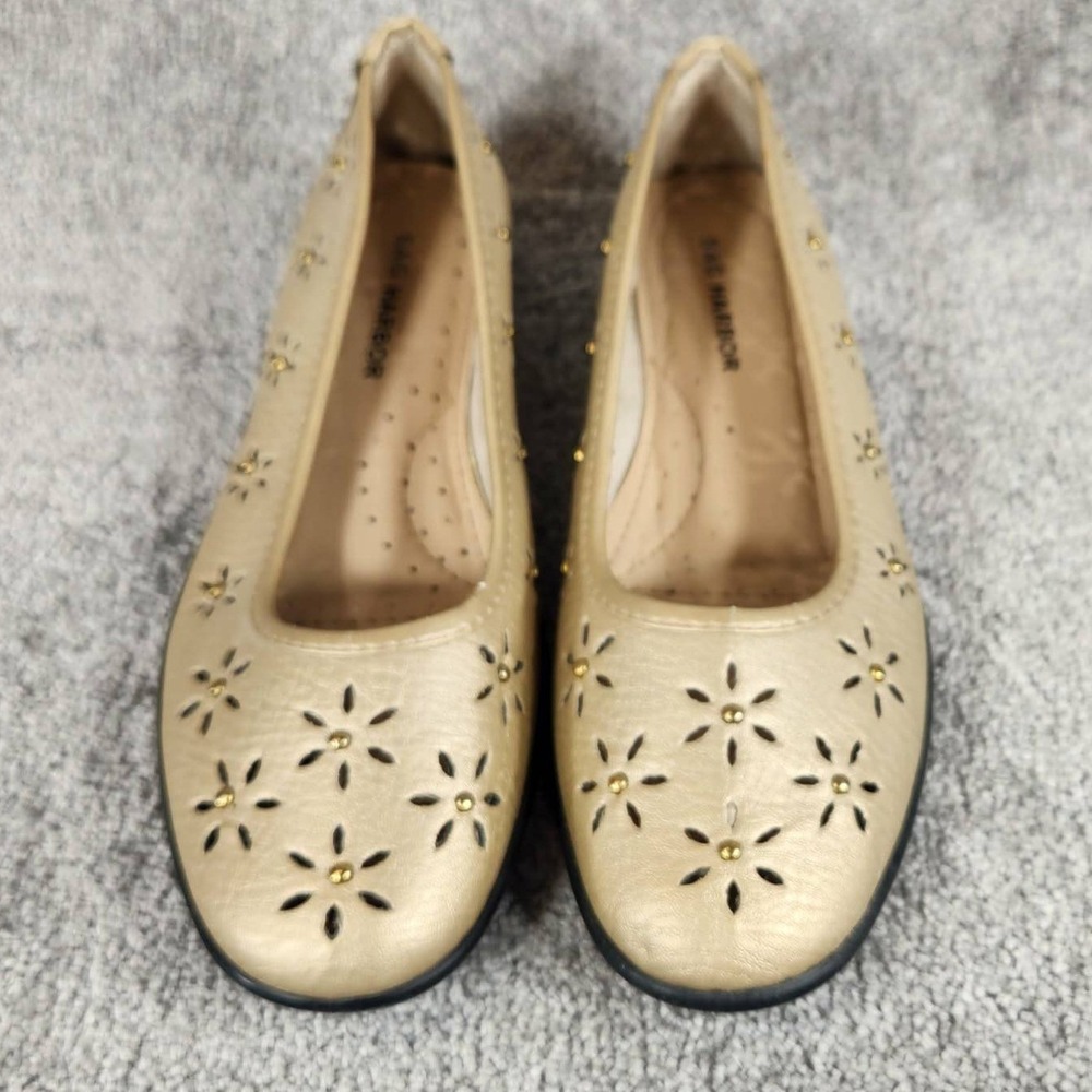 Sag Harbor Ballet Flats Gold Floral Laser Cut Studded Women Size 7.5